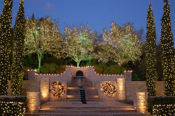 Christmas lighting on trees that enhances the property.