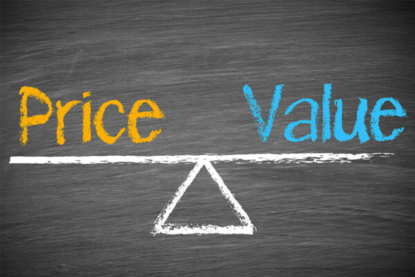 Pricing vs value concept image.