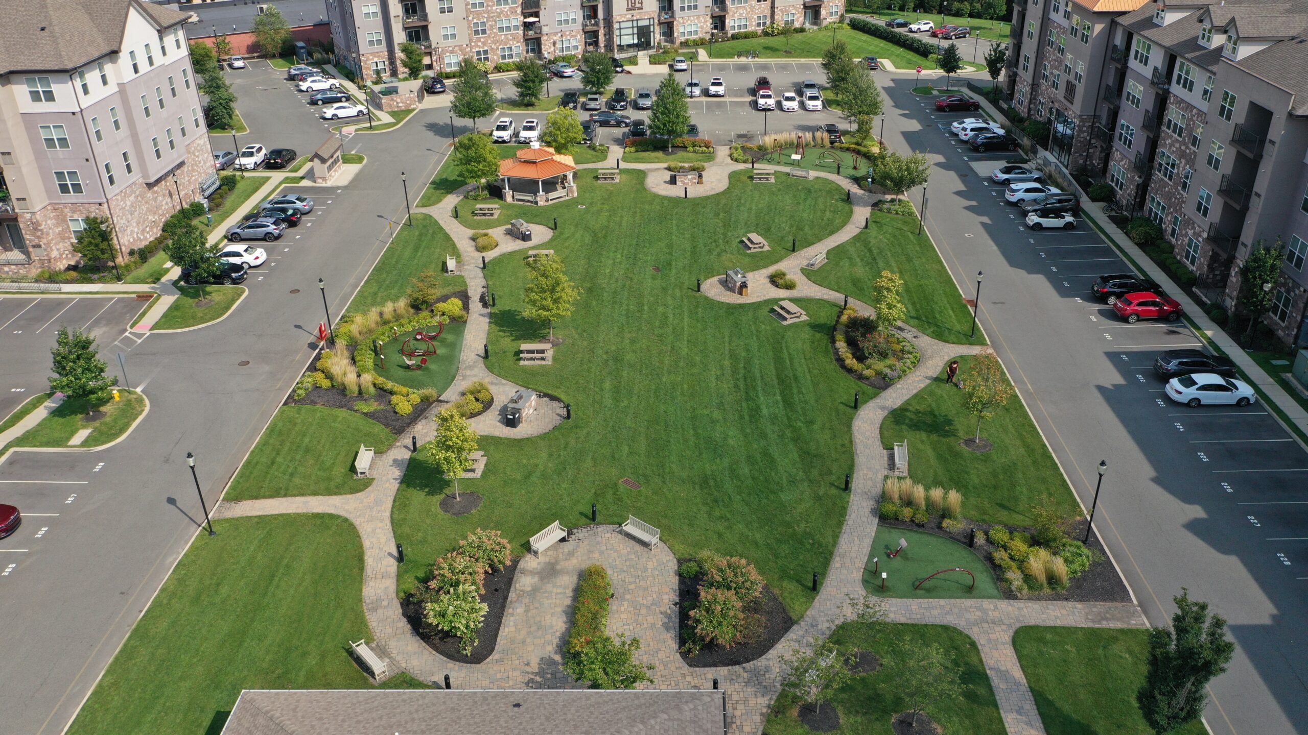 Aerial view of commercial property maintained by Neave Group's expert lawn care team